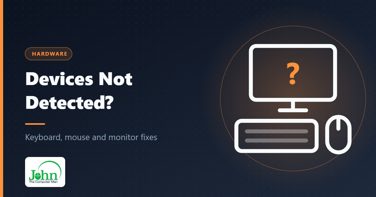 Illustration of a monitor with a question mark above a keyboard and mouse