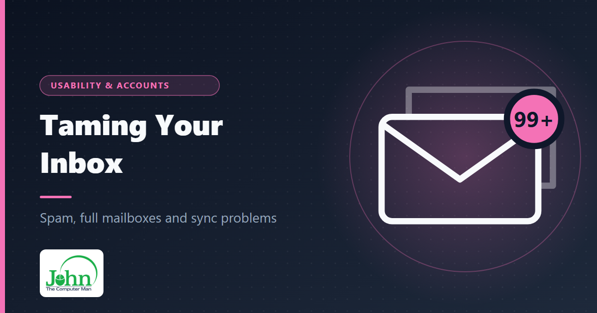 Illustration of stacked email envelopes with an unread badge showing 99+