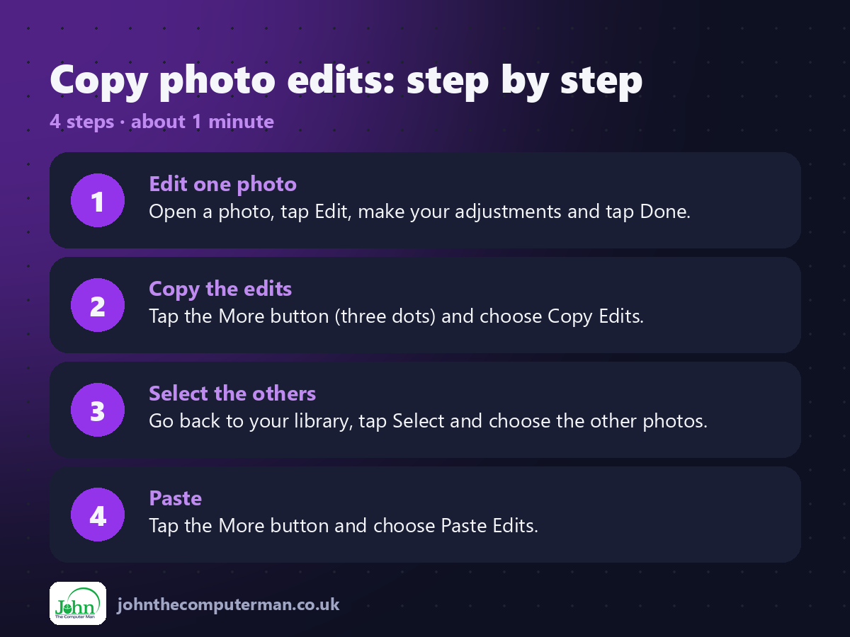4 steps to use Copy photo edits on iPhone
